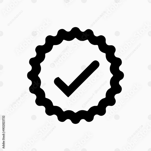 Black Checkmark Icon in Scalloped Circle – Simple Minimalist Confirmation Symbol