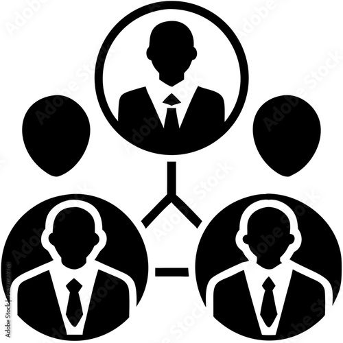 Leadership Connection Icon – Stylized Figures in Suit and Tie with Curved Line