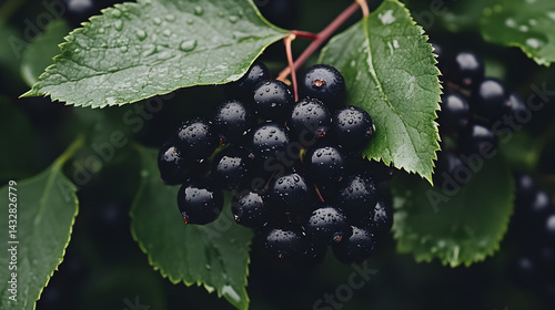 fresh black elderberry on the tree