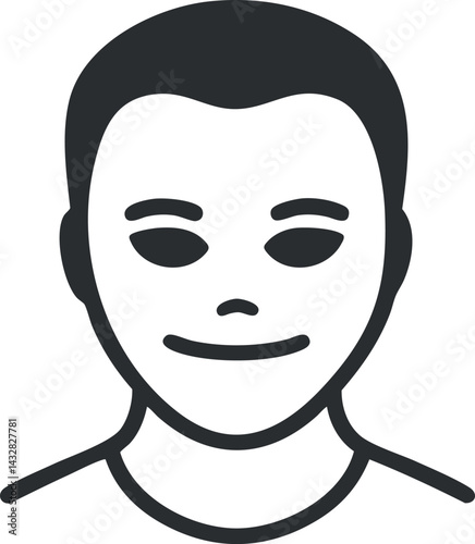 Icon of a man's face with simple features and a slight smile in black and white style