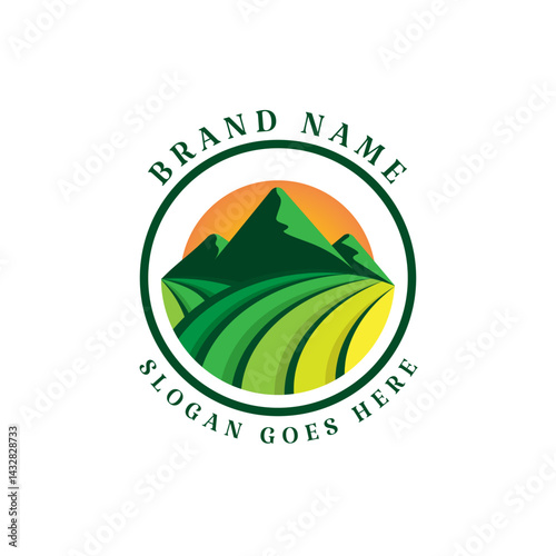 Mountain and farm vector logo template