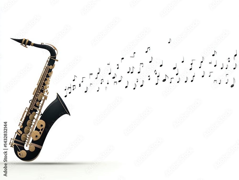 Obraz premium Saxophone Music Notes White Background