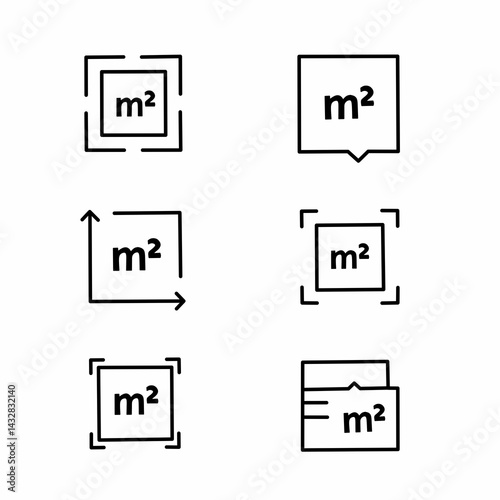 Set of Area Measurement and Geometry Icons in Minimalist Line Style