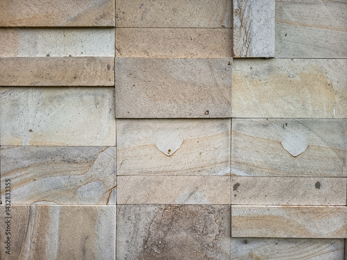 Fototapeta Naklejka Na Ścianę i Meble -  Rectangular natural rock wall tile texture for 3D rendering material and background.