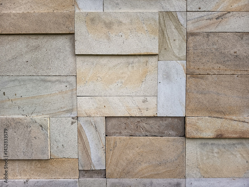 Fototapeta Naklejka Na Ścianę i Meble -  Rectangular natural rock wall tile texture for 3D rendering material and background.