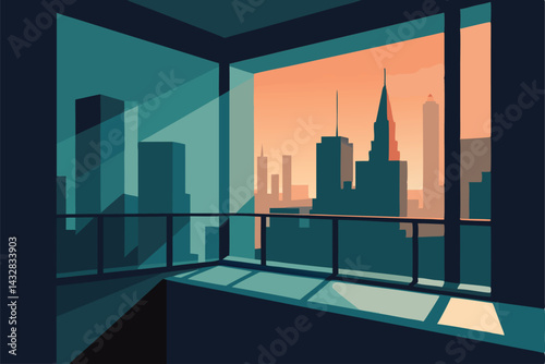 cityscape viewed through foggy glass balcony .eps

