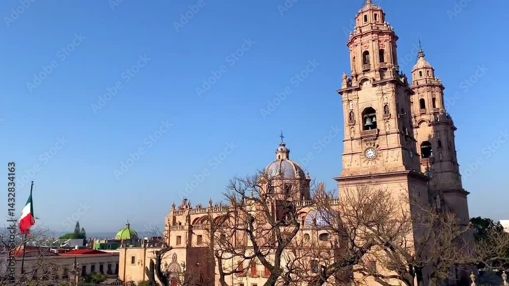 Exterior View of Historic Morelia Cathedral in Michoacán, Mexico Exterior View of Historic Morelia Cathedral in Michoacán, Mexico