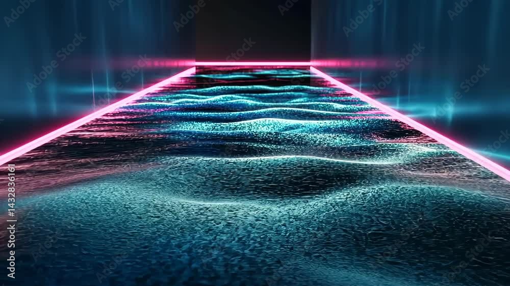 Experience a mesmerizing journey down a glowing pathway filled with rhythmic waves and vibrant colors in an ethereal space Generative AI