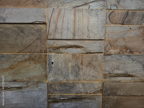Fototapeta Naklejka Na Ścianę i Meble -  Rectangular natural rock wall tile texture for 3D rendering material and background.