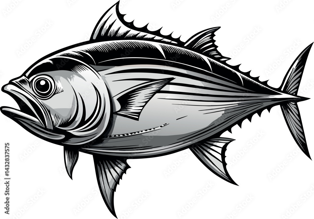 disegno in bianco e nero di un tonno 02