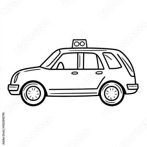 Stylized taxi cab illustration with bold outlines on a bright white backdrop