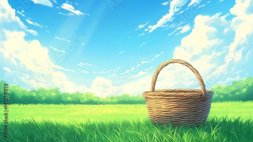 Sunkissed picnic basket in anime park scene focus on friendship and fun whimsical Composite city park