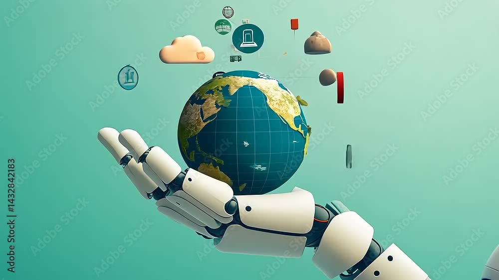 Robo Hand Holding Earth with Eco-Friendly Concepts
