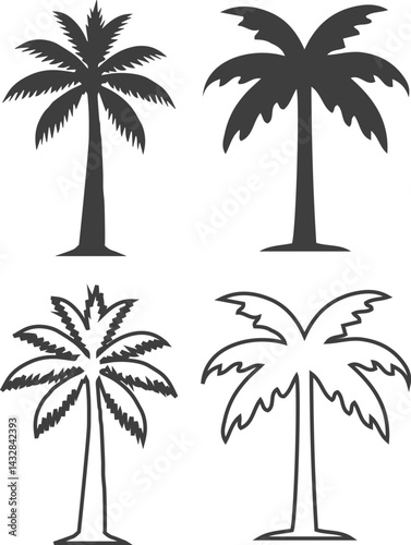 set of palm trees. Collection of Silhouettes of Palm Trees