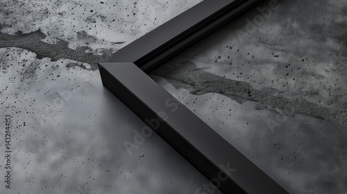 Black metal frame on textured concrete surface