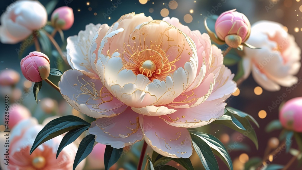 Fototapeta premium Golden Bloom: Fantasy Peony in Soft Light