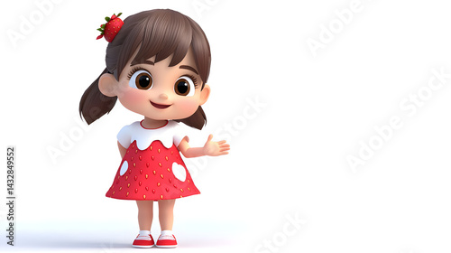 A cartoon girl in a red dress with a strawberry on her head. Generated using AI.