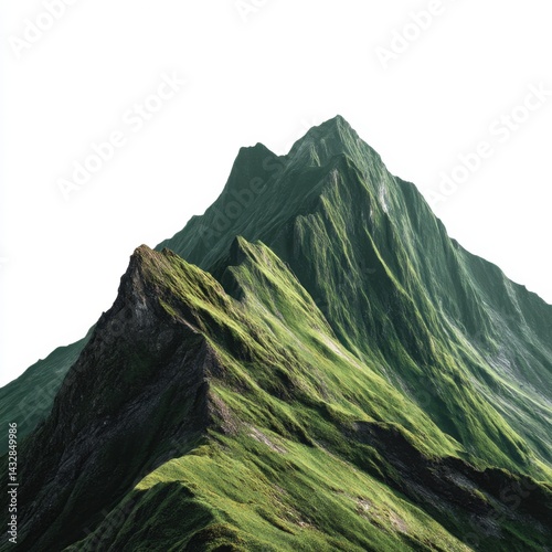 Obraz na płótnie Majestic mountain range covered in vibrant green grass against a clear white background showcasing nature's beauty and scenic landscape with an eye level view w salonie