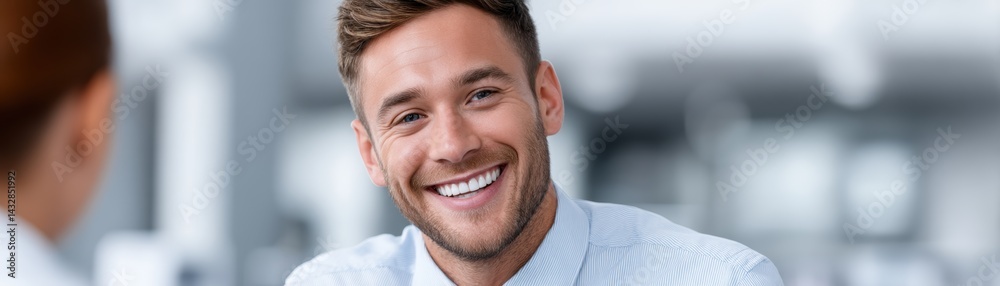 A male visitor politely inquires at a reception desk - request professional clerk A male visitor politely inquires at a reception desk - request professional clerk