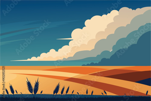 cloudburst over wheat field in the countryside .eps
