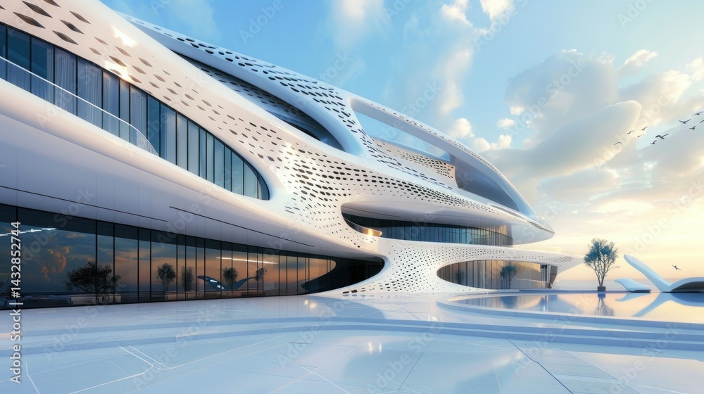 High-tech architecture with digital elements