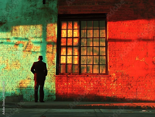 Man by Colorful Factory Wall