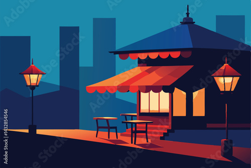 vered street caf with glowing lanterns .eps