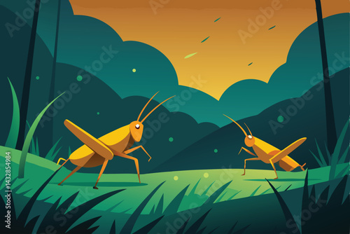 crickets chirping in wet grassy clearing .eps
