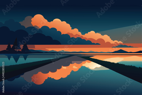 dark clouds reflected in flooded rice field 