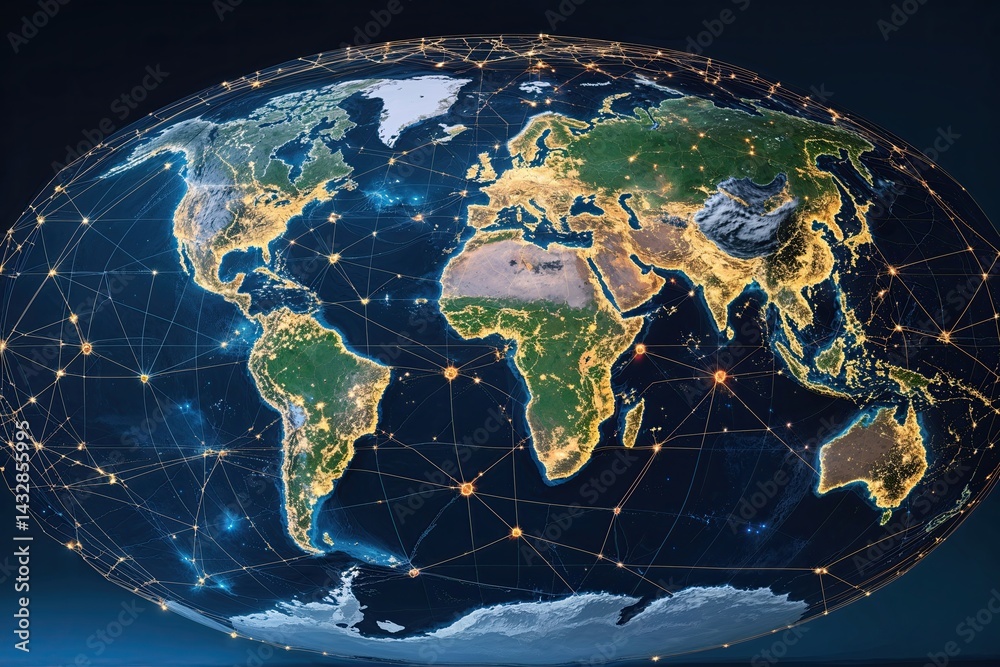 Fototapeta premium A Detailed World Map Showcasing Global Connectivity and Digital Age Globalization