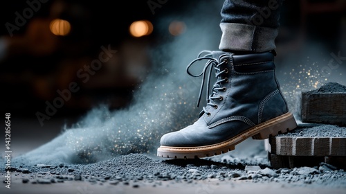 Worker steps on construction debris