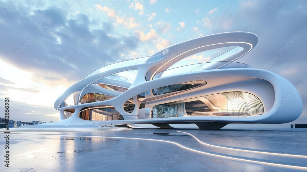 Obraz premium Futuristic building with abstract curved design