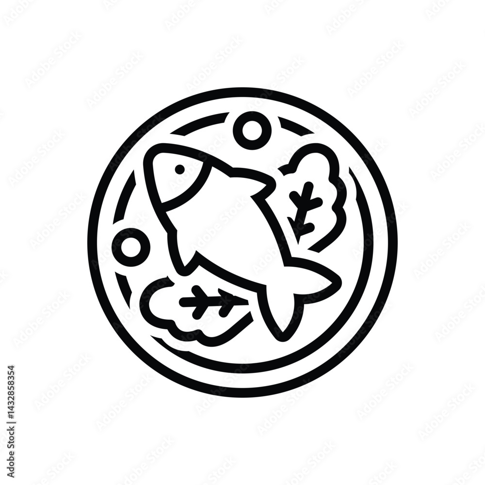 Obraz premium Black line icon for fish