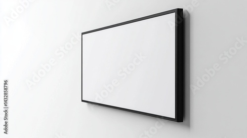 Blank screen flat panel TV on white wall.