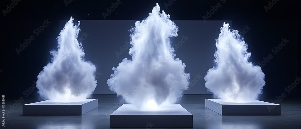 Abstract Cloud Sculptures on Platforms