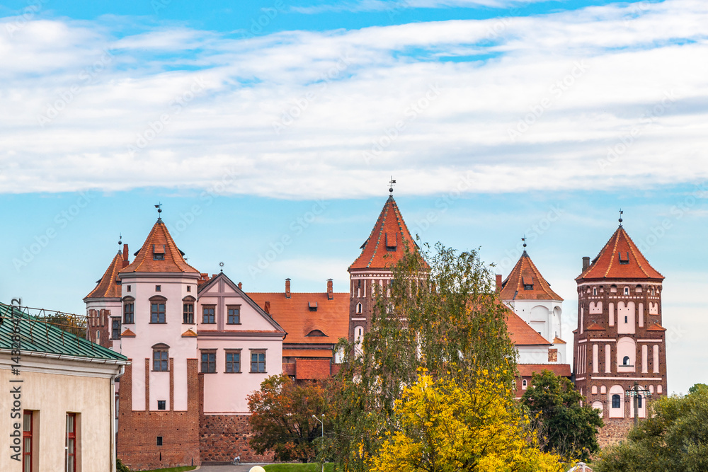 Fototapeta premium Mir Castle majestic fortification fortress Park monument in Mir Belarus.
