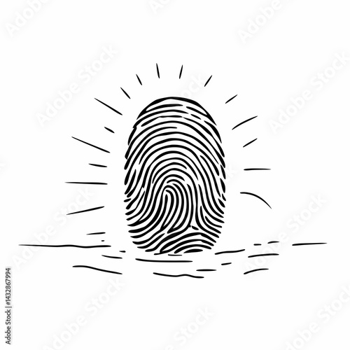 Minimalist vector icon of a fingerprint, representing biometric security.