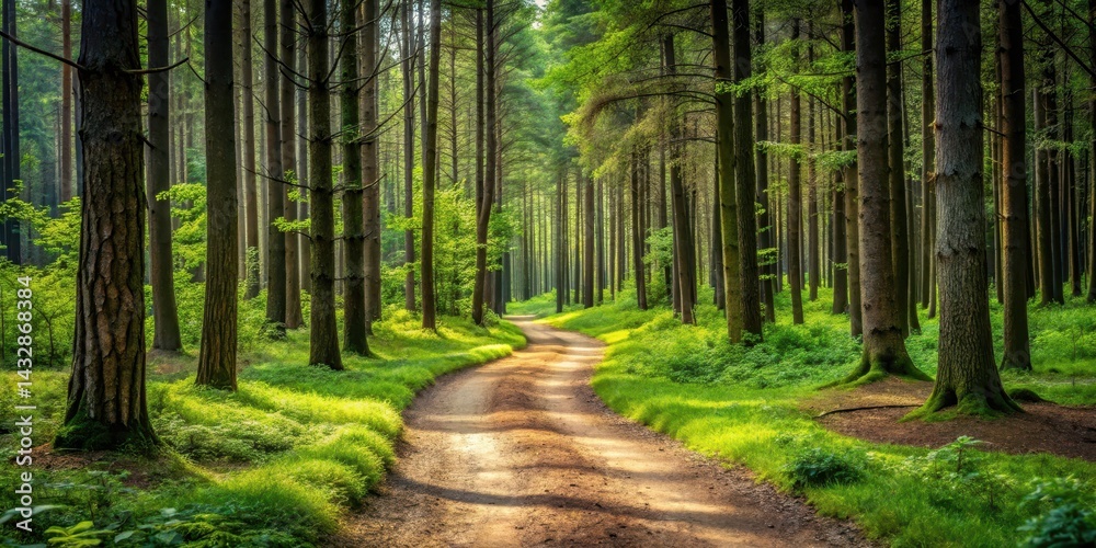 Fototapeta premium Winding Pine Forest Trail, forest trail with winding path
