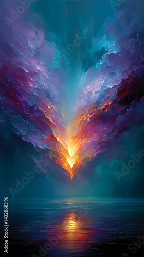 The Fusion of Souls in a Mystical Landscape of Light and Color