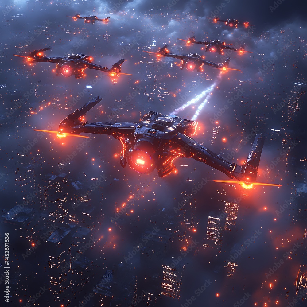Sci Fi Drones With Glowing Engines High Resolution Image Sci Fi Drones With Glowing Engines High Resolution Image
