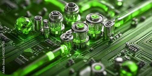 Obraz na płótnie Circuit Board Close-Up Green Tech w salonie