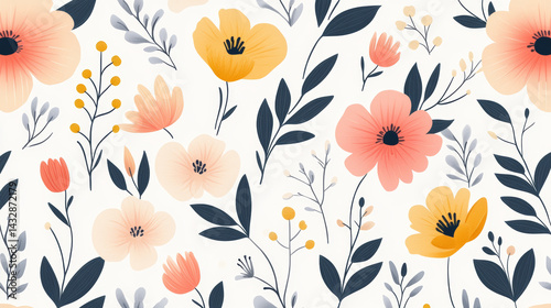 Geometric stylized flowers plant elements flowers and leaves seamless pattern vector design