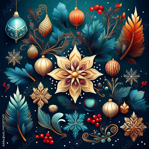 christmas background with christmas tree and decorations