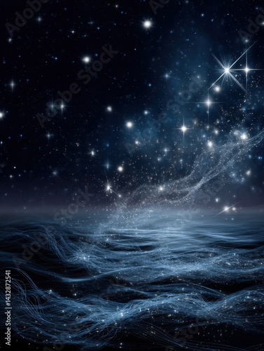 Ethereal cosmic ocean with twinkling starlight and flowing energy waves creating a celestial dreamscape of wonder and mystery