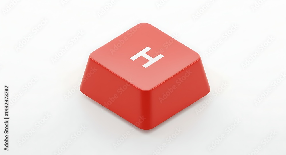 Single Red 'H' Keycap: High-Resolution Product Shot Single Red 'H' Keycap: High-Resolution Product Shot