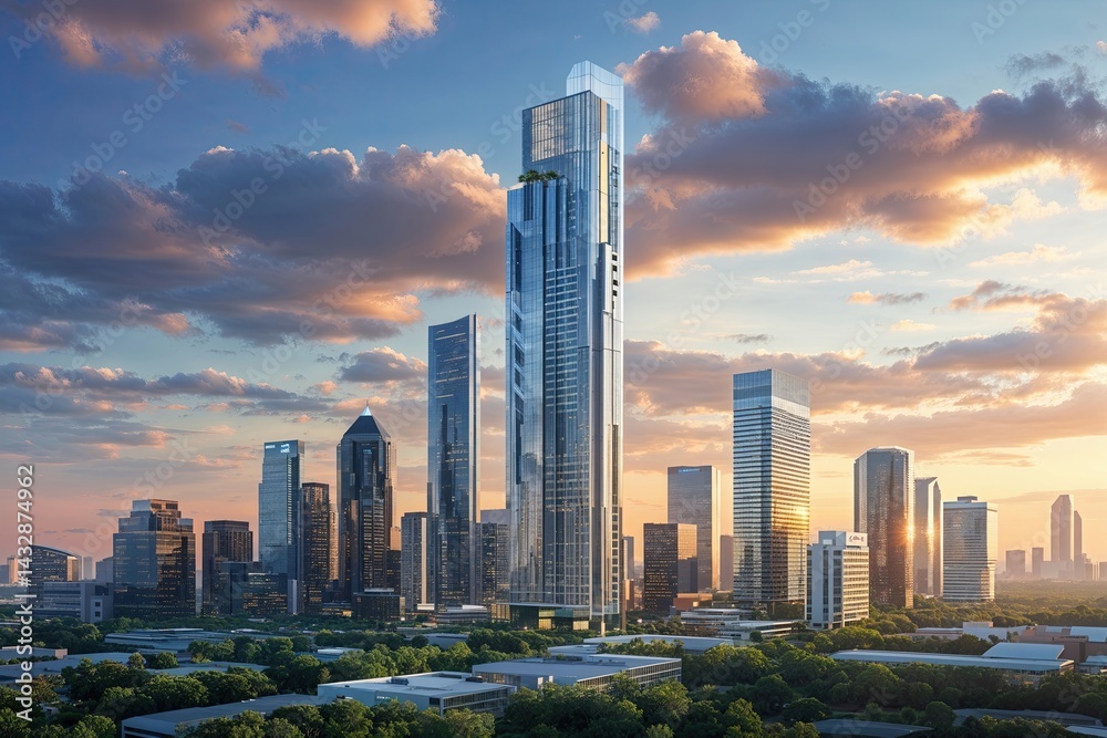 Obraz premium Dynamic Urban Landscapes Analyzing Skyline Diversity and Business Growth Strategies