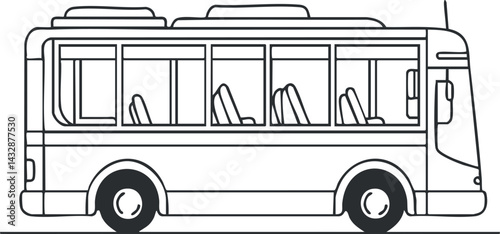 Side view outline illustration of a bus showing seats and windows for public transportation and travel