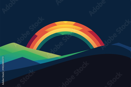 faint rainbow over distant rainy hills .eps
