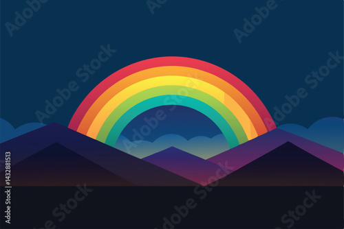 faint rainbow over distant rainy hills .eps
