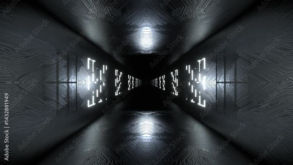 White Neon Cyber ​​Tunnel with Holograms Background VJ Loop in 4K